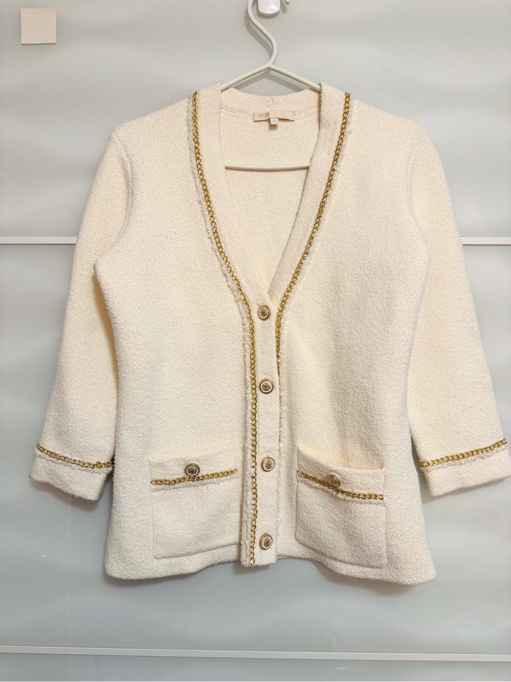 Maje cardigan cream and gold size 3 medium chain contrast sweater medium M